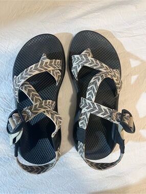 Chaco Black Sandals with Cream Patterned Straps